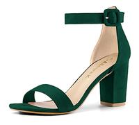 Allegra K Woman Open Toe Chunky High Heel Ankle Buckle Strap Sandals Green 4 UK/Label Size 6 US