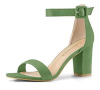 Allegra K Woman Open Toe Chunky High Heel Ankle Buckle Strap Sandals Olive Green 8 UK/Label Size 10 US