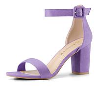 Allegra K Woman Open Toe Chunky High Heel Ankle Buckle Strap Sandals Purple 6.5 UK/Label Size 8.5 US