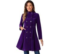 Allegra K Women Christmas Velvet Steampunk A-Line Double Breasted Coat | Pockets. Mid-Length. Slightly Stretchy. Coffee Shop, Work, Office, Shopping, Weekend Gathering, Business
