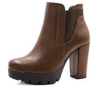 Allegra K Women Chunky Heel Platform Zipper Chelsea Boots Brown 4 UK/Label Size 6 US