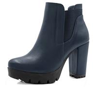 Allegra K Women Chunky Heel Platform Zipper Chelsea Boots Navy Blue 4 UK/Label Size 6 US