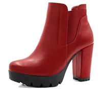 Allegra K Women Chunky Heel Platform Zipper Chelsea Boots Red 5.5 UK/Label Size 7.5 US