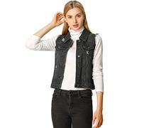 Allegra K Women Denim Vests Washed Distressed Sleeveless Jean Jacket