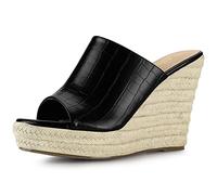 Allegra K Women Faux Leather PVC TPR Espadrilles Wedge Sandals | Slip-On Design. Lightweight Feel. 3.4-Inch Heel. 0.4-Inch Platform. Espadrille Wedges. Easy to Style