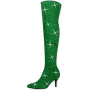 Allegra K Women Glitter Pointed Toe Stiletto Heels Over the Knee Boots