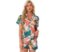 Allegra K Women Hawaiian Sets 2 Pieces Floral Button Down Shirt and Shorts Tropical 2023 Vacation Beach Outfits Whites L