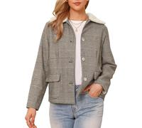 Allegra K Women Houndstooth Peter Pan Collar Long Sleeve Button Down Coat