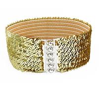 Allegra K Women Interlock Buckle Gold Tone Sequin Detail Elastic Cinch Belt