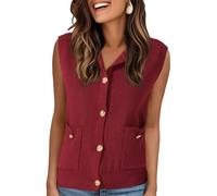 Allegra K Women Jumpers Vest 2025 Button Down Sleeveless Tank Tops Pockets Casual Knit Sweaters Cardigan Wine Red XL