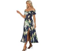 Allegra K Women Off Shoulder V Neck Floral Tropical Maxi Midi Beach Dress | Charming inspired look. Suitable for office, work, date. Stylish pattern. Cold with Like Color. Wear in