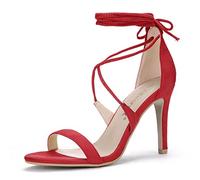 Allegra K Women's Open Toe Stiletto High Heel Lace-up Sandals Red 7 UK/Label Size 9 US