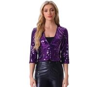 Allegra K Women Party Shiny Sequin 3/4 Sleeve Open Front Blazer | Eye-catching sequin design. Stand out in crowds. Great for Halloween, Cocktail, Dinner, Club, Dance.