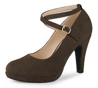 Allegra K Women Platform Cross Strap Stiletto Heels Mary Jane Pumps | Burgundy round toe. ABS heel. Party, office, evening, dating, cocktail. Easy to jeans or a skirt