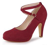 Allegra K Women Platform Cross Strap Stiletto Heels Mary Jane Pumps | Burgundy round toe. ABS heel. Party, office, evening, dating, cocktail. Easy to jeans or a skirt