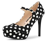 Allegra K Women Polka Dots Round Toe Stiletto Platform Mary Jane Pumps