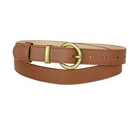 Allegra K Women PU Leather Belts Bronze Metal Pin Buckle Thin Waist Belts for Jeans Dress Dark Brown Fit waist 80-96cm/31.5-37.8"
