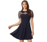 Allegra K Women Retro 's Peter Pan Collar A-Line Mesh Sleeve Dress