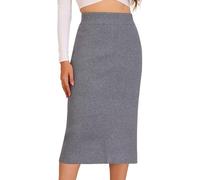 Allegra K Women Ribbed Knit Stretchy High Waist Back Slit Pencil Midi Skirt | Soft and charming. Great with coats. Campus, party, business. Straight line design. Elegant office style
