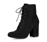 Allegra K Women Round Toe Chunky Heel Lace Up Booties Black 7 UK/Label Size 9 US