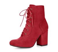 Allegra K Women Round Toe Chunky High Heel Lace Up Booties Red 5 UK/Label Size 7 US