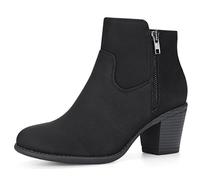 Allegra K Women Round Toe Stacked Chunky Heel Zipper Ankle Boots Black 5 UK/Label Size 7 US