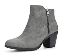 Allegra K Women Round Toe Stacked Chunky Heel Zipper Ankle Boots Gray 4 UK/Label Size 6 US