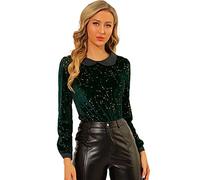 Allegra K Women Saint Patrick's Day Velvet Stars Peter Pan Collar Blouse