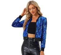 Allegra K Women Sequin Bomber Jackets Halloween Shiny Party Disco Outfit