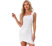 Allegra K Women Sequin Sleeveless Mini Sparkly Faux Wrap Party Dresses | Cami design with hem. Suitable for prom, cocktails, date, disco. Stylish charming look. Cold with like color