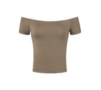 Allegra K Women Solid Basic Slim Fit Short Sleeve Off Shoulder Tees Khaki | Casual T-Shirt Stretchy and soft material Hipbone length. Party, vacation, night clubwear