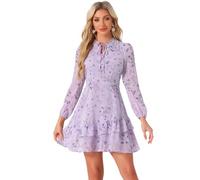 Allegra K Women Spring Dresses Layered Tiered Chiffon Mini Floral Dress | 2026 Summer Tie V Neck, Semi Sheer Long Sleeve, Ruffle Hem, A-line Silhouette, Tea Party, Flowy