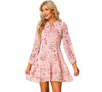 Allegra K Women Spring Dresses Layered Tiered Chiffon Mini Floral Dress | 2026 Summer Tie V Neck, Semi Sheer Long Sleeve, Ruffle Hem, A-line Silhouette, Tea Party, Flowy