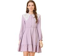 Allegra K Women Vintage Crochet Peter Pan Collar Ruffle Hem A-Line Dress