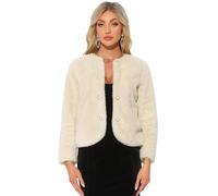 Allegra K Women Winter Faux Fur Long Sleeve Pearl Button Cardigan Coat | Open-front design with buttons. Fluffy and insulating. Perfect for parties or dinners. Longer length