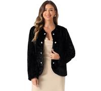 Allegra K Women Winter Faux Fur Long Sleeve Pearl Button Cardigan Coat | Open-front design with buttons. Fluffy and insulating. Perfect for parties or dinners. Longer length