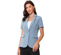 Allegra K Women's 1 Button Blazer Jacket Office Business Short Sleeve Blazer, Dusty Blue, M