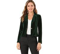 Allegra K Women's 1 Button Velvet Blazer Lapel Business Office Christmas Crop Suit Jacket, Green, L