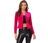 Allegra K Women's 1 Button Velvet Blazer Lapel Business Office Christmas Crop Suit Jacket, Hot Pink, S