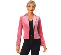 Allegra K Women's 1 Button Velvet Blazer Lapel Business Office Christmas Crop Suit Jacket, Pink, M
