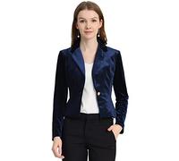 Allegra K Women's 1 Button Velvet Blazer Lapel Business Office Christmas Crop Suit Jacket, Royal Blue, XS