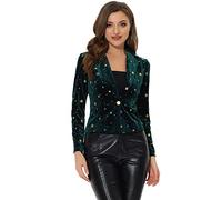 Allegra K Women's 1 Button Velvet Blazer Lapel Business Office Crop Suit Jacket Dark Green-Star 12