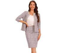 Allegra K Women's 2 Piece Tweed Skirt Set Suit 3/4 Sleeve Jacket Pencil Skirt Elegant Business Suits for Women Pink M
