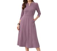 Allegra K Women's 3/4 Sleeve A-Line Business Work Formal Midi Dress | Elegant Dresses with Pockets, V Neck, Cockatail Party Church Funeral Outfits, Spring Fall Winter