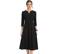 Allegra K Women's 3/4 Sleeve Dresses V Neck Pockets Elegant A-Line Dress Work Business Fall Outfits, Black, L