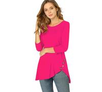 Allegra K Women's 3/4 Sleeve Round Neck Button Decor Casual Stretchy Tunic Tops, Hot Pink, S
