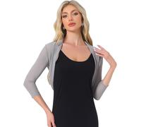 Allegra K Women's 3/4 Sleeve Sheer Mesh Shrug Open Front Cropped Bolero Cardigan, Light Grey, Medium