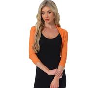 Allegra K Women's 3/4 Sleeve Sheer Mesh Shrug Open Front Cropped Bolero Cardigan, Orange, Large