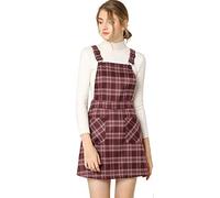Allegra K Women's Adjustable Strap Above Knee Plaid Printed Overall Dress Suspender Skirt, Red, M
