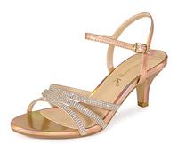 Allegra K Women's Ankle Strap Rhinestone Kitten Heel Sandals Rose Gold 5 UK/Label Size 7 US